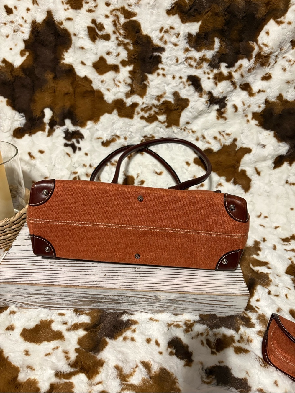 Dooney & Bourke Burnt Orange and Brown Leather-Trim Shoulder Bag with Wristlet - Picture 3 of 9